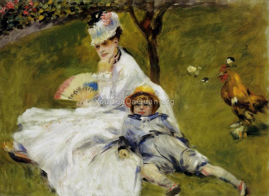 Camille Monet and Her Son Jean in the Garden at Argenteuil - 皮埃尔·奥古斯特·雷诺阿